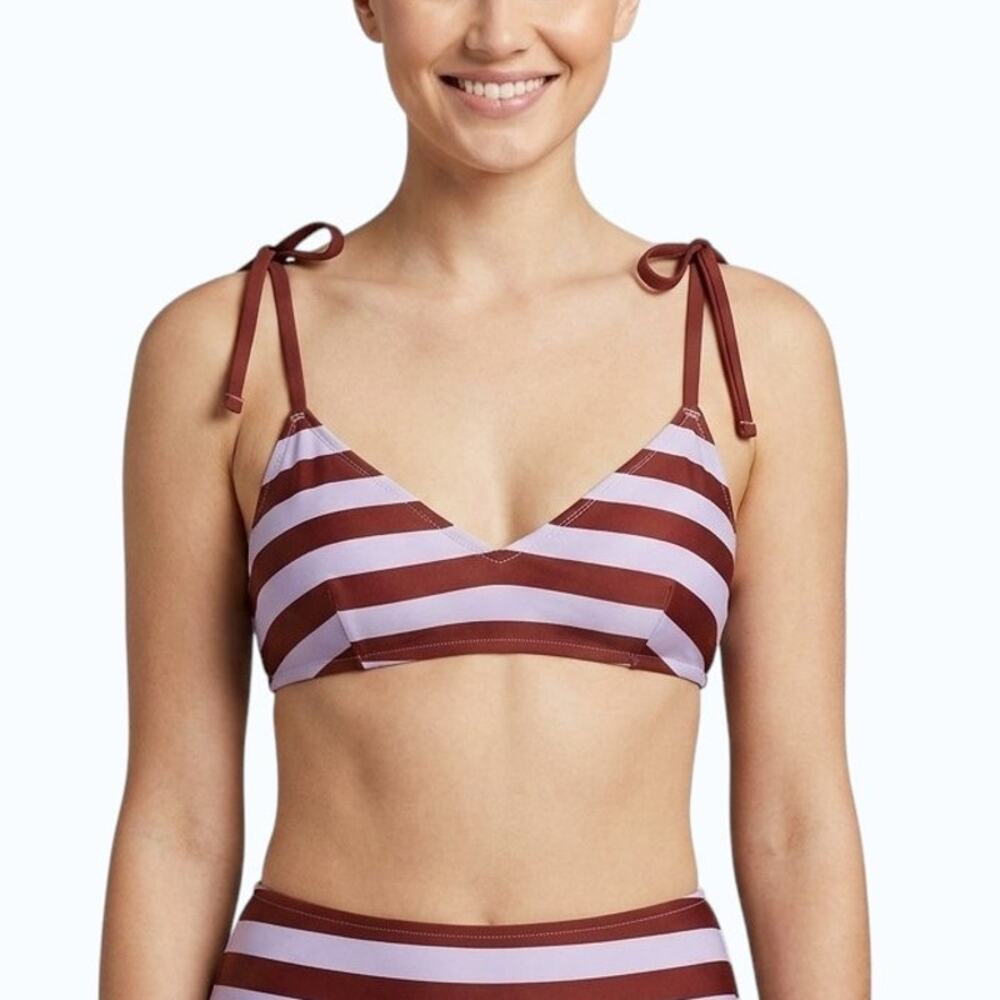 American Eagle Stripe Bikini Top Purple Burgundy Women Size S NWT